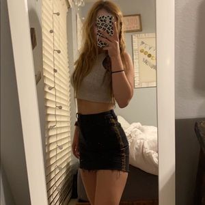 black denim and cheetah print skirt